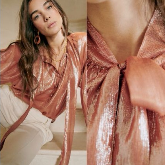 NWT Sézane Zelda Lurex Blouse FR 44 / US 12 - Picture 4 of 12